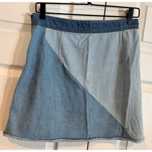 Life in Progress Blue Denim Patchwork Mini Skirt - Picture 2 of 7